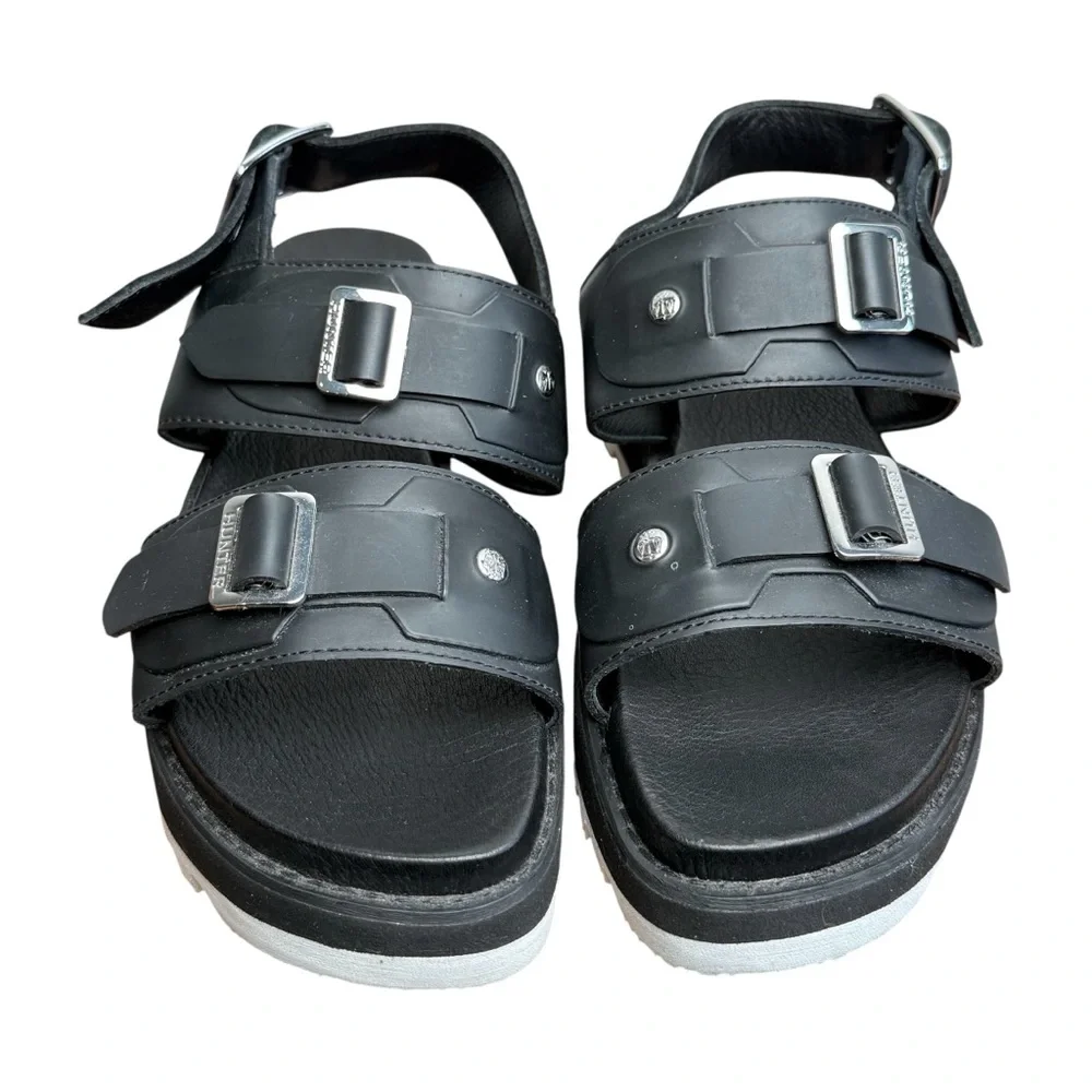 Hunter Black Leather & Rubber Adjustable Buckle Platform Chunky Sandals Size 7